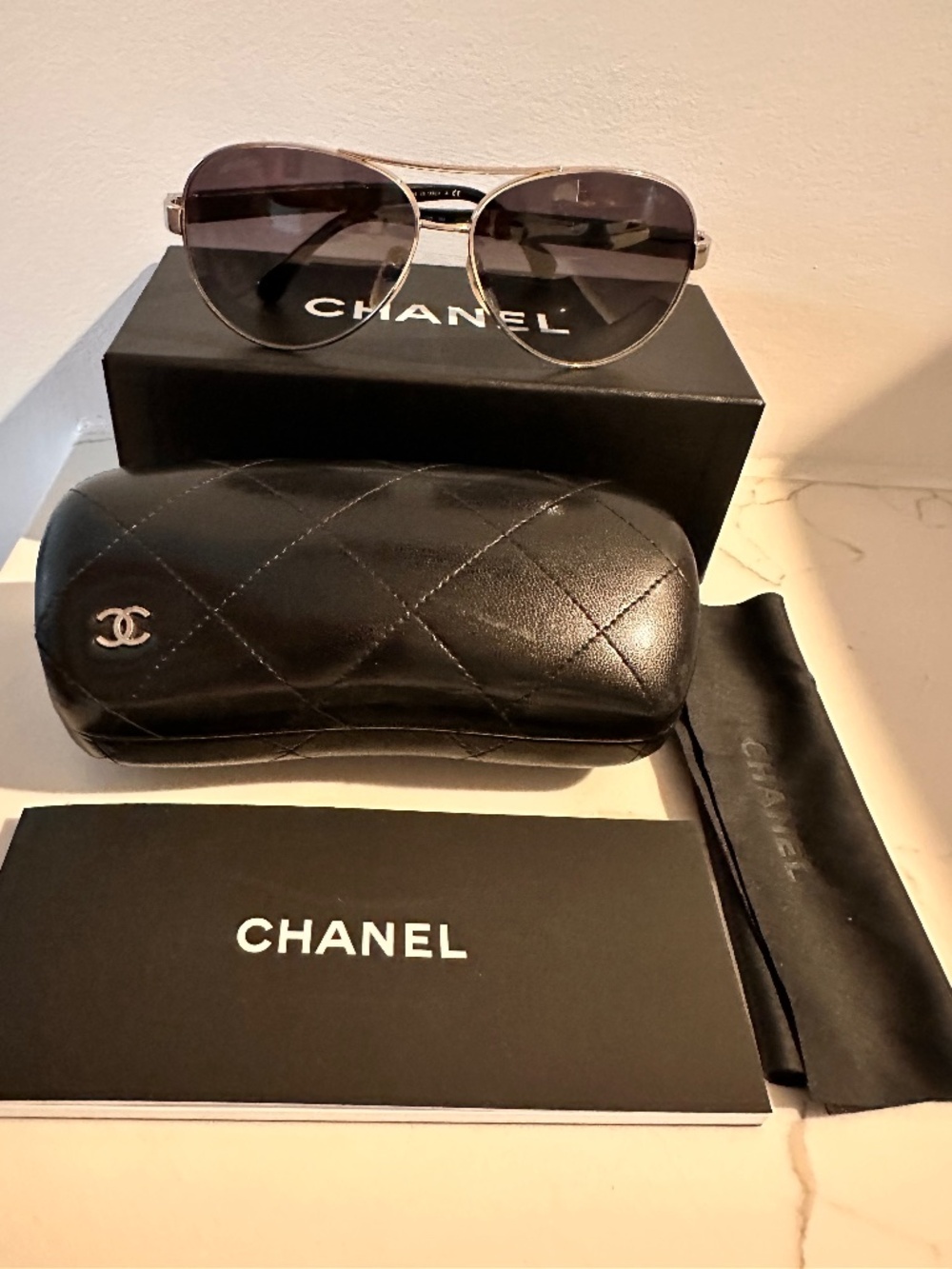 Chanel Lambskin Quilted CC 4195-Q Sunglasses Silver